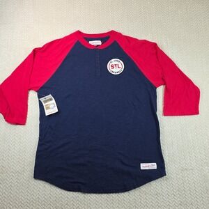 Mitchell & Ness St Louis Cardinals Cooperstown Henley Shirt Navy Red XL NEW